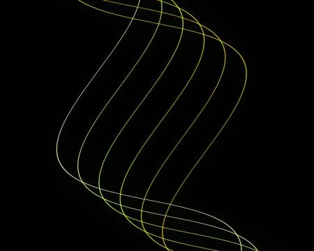 Thin lime, yellow, and pale green lines loop and overlap in a sweeping abst.. Stock-Illustration
