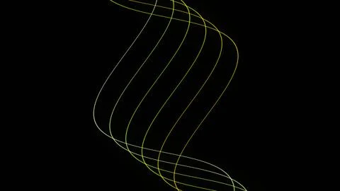 Thin lime, yellow, and pale green curves loop and overlap across a black ba.. Stock-Illustration