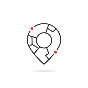 Thin line abstract geolocation logo like map pin Stock Illustration