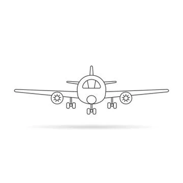 Thin line airplane icon with shadow Stock Illustration