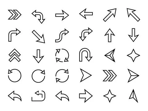 Thin line art arrows collection pack silhouette vector illustration Stock Illustration
