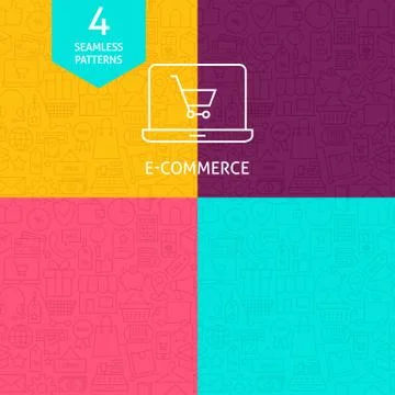 Thin Line Art Business E-Commerce and Finance Pattern Set Stock Illustration