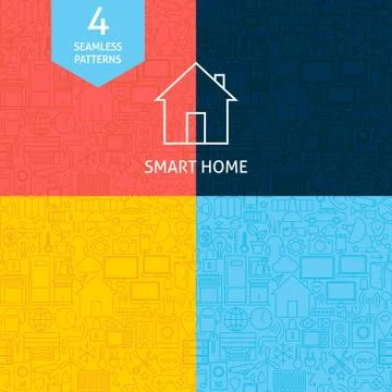 Thin Line Art Home Technology Pattern Set Stock Illustration