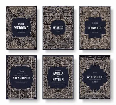 Thin line art set. Outline template of flyear, magazines, posters, book cover Stock Illustration