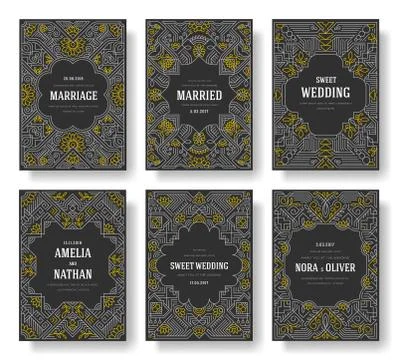 Thin line art set. Outline template of flyear, magazines, posters, book cover Stock Illustration