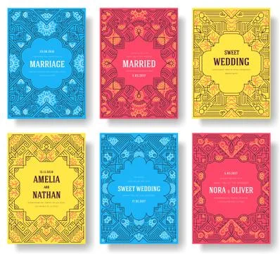 Thin line art set. Outline template of flyear, magazines, posters, book cover Stock Illustration