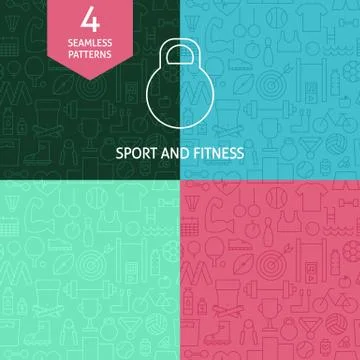 Thin Line Art Thin Line Sport and Fitness Patterns Set Stock Illustration