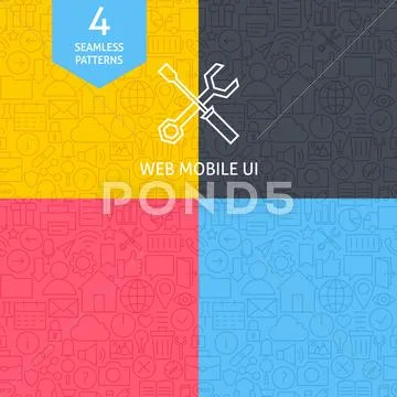 Thin Line Art Web and Mobile User Interface Pattern Set Ilustração Stock