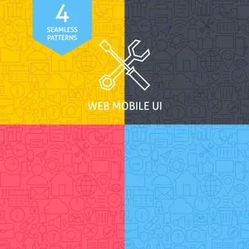 Thin Line Art Web and Mobile User Interface Pattern Set 스톡 일러스트