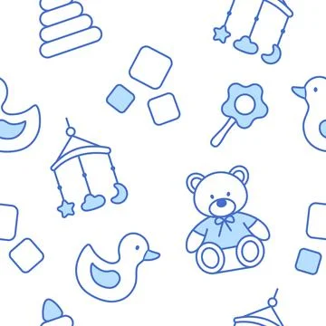 Thin line baby seamless pattern. Wallpaper. Stock Illustration
