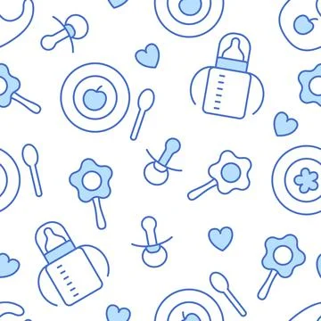 Thin line baby seamless pattern. Nursery wallpaper Stock Illustration