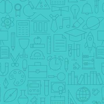 Thin Line Back to School Learning Seamless Blue Pattern Stock Illustration