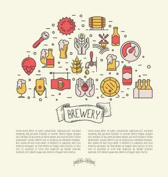 Thin line banner concept for beer brewery and beer october festival. Illustrazione stock