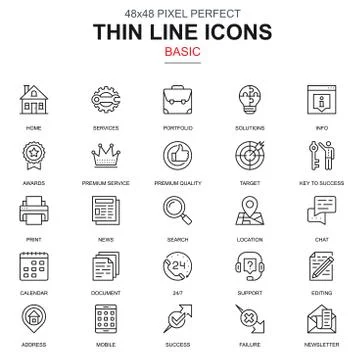 Thin line basic icons set Stock Illustration
