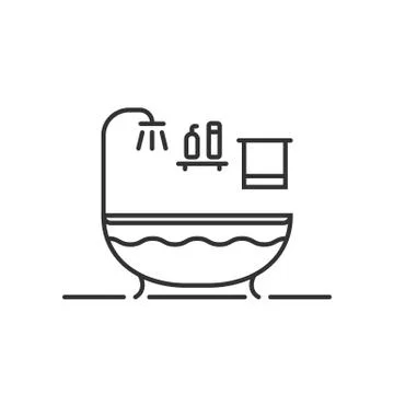 Thin line bath icon in bathroom Stock Illustration
