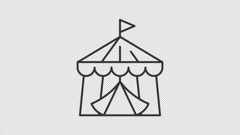 Thin line black animation of circus tent icon Stock Footage 275324940
