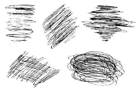 Thin line black hand draw vector abstract shape, set 5, isolated on white Stock Illustration