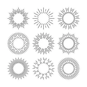 Thin line black vector sunburst design elements Stock-Illustration