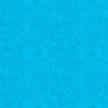Thin Line Blue Construction Seamless Pattern Stock Illustration