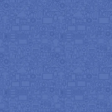Thin Line Blue Gadgets and Devices Seamless Pattern Stock Illustration
