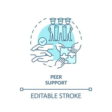 Thin line blue icon peer support concept Stock Illustration