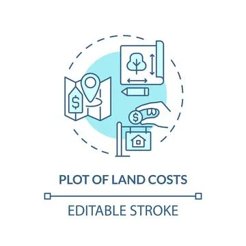 Thin line blue icon plot of land costs concept Stock Illustration