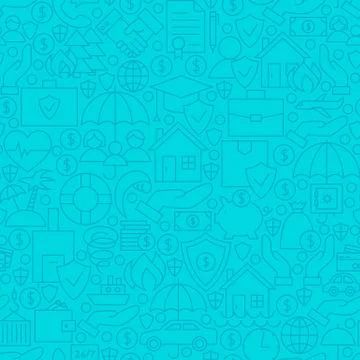 Thin Line Blue Insurance Seamless Pattern Stock Illustration