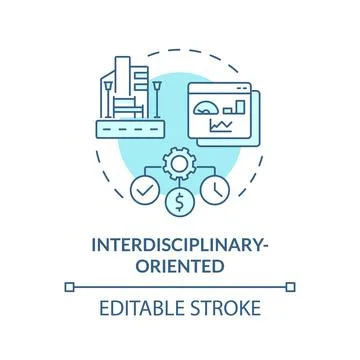 Thin line blue interdisciplinary oriented icon concept 스톡 일러스트