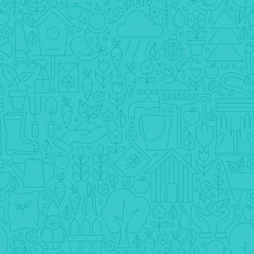 Thin Line Blue Spring and Garden Seamless Pattern Stock Illustration