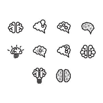 Thin line brain icon set Illustrazione stock