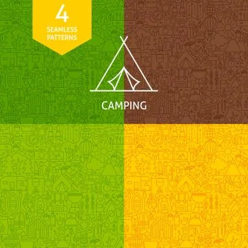 Thin Line Camping Pattern Set Illustrazione stock