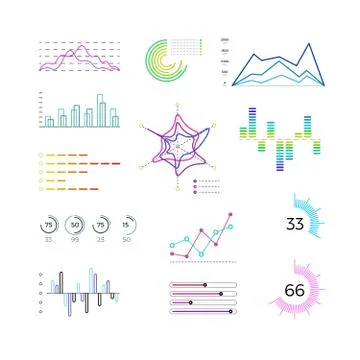 Thin line chart elements for infographic. Outline diagrams and linear graphs Stock Illustration