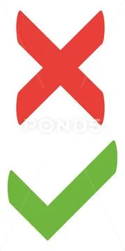 Thin line check mark icons. Green tick and red cross checkmarks flat ...