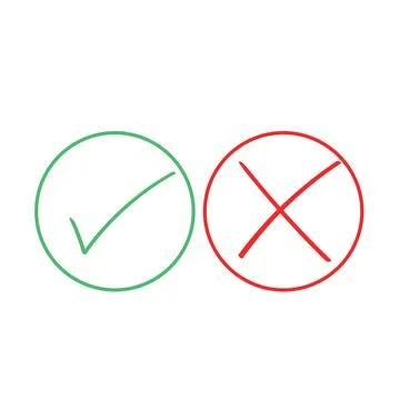 Thin line check mark icons. Green tick and red cross checkmarks flat line i.. Stock Illustration