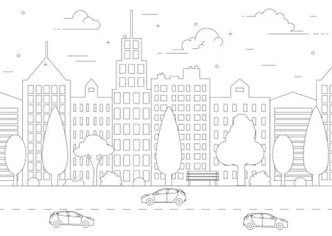 Thin line City landscape. Ilustración de archivo