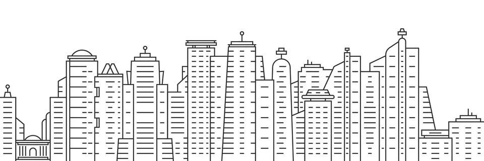 Thin line city panoramic view on white background Stock Illustration