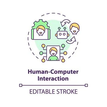 Thin line colorful human computer interaction icon concept Stock Illustration