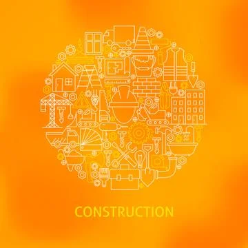 Thin Line Construction Icons Set Circle Concept Stock Illustration