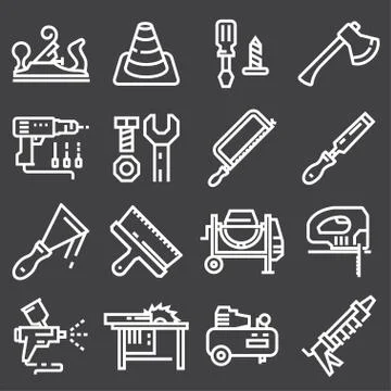 Thin line Construction tools icons set Stock Illustration