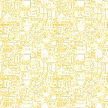 Thin Line Construction White Seamless Pattern Stock Illustration