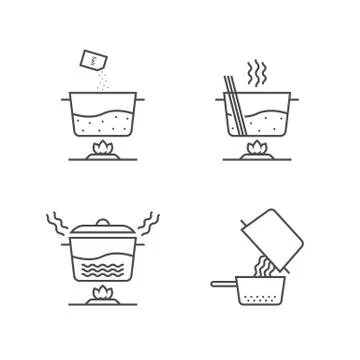 Thin line cooking spaghetti in stages on white Stock Illustration