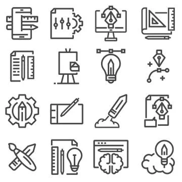 Thin line creative process and project workflow icons set Stock Illustration