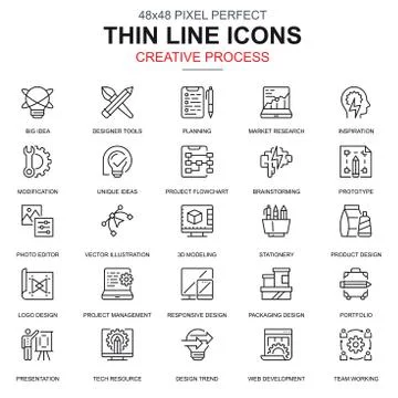 Thin line creative process icons set Stock Illustration