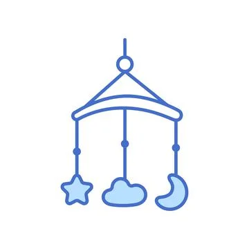 Thin line crib mobile icon. Outline blue baby toy Stock Illustration