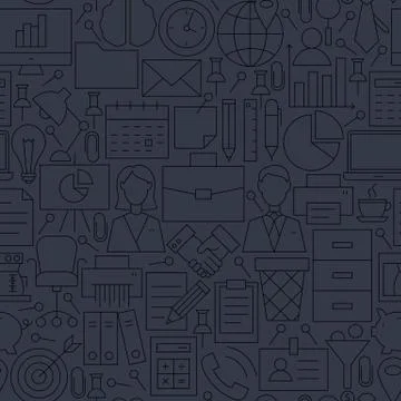Thin Line Dark Grey Office Business Seamless Pattern Stock Illustration