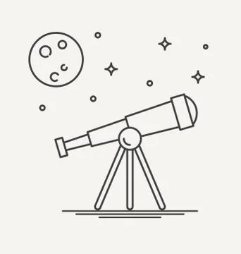 Thin line design of telescope looking to the stars and planets. Illustrazione stock