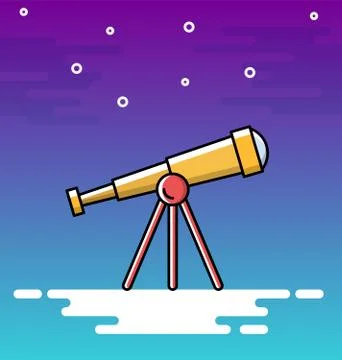 Thin line design of telescope looking to the stars and planets. Stock Illustration