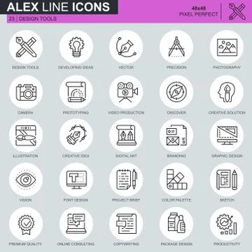 Thin line design tools icons set pack 库存插图