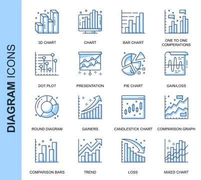 Thin Line Diagram Related Vector Icons Set Ilustración de archivo