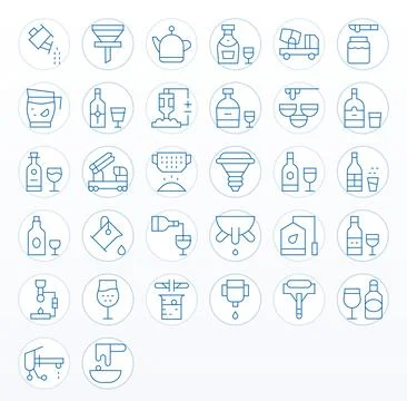 Thin Line Display Perfect Vector Icons from Pouring Set with 32 64x64 Icons Stock Illustration